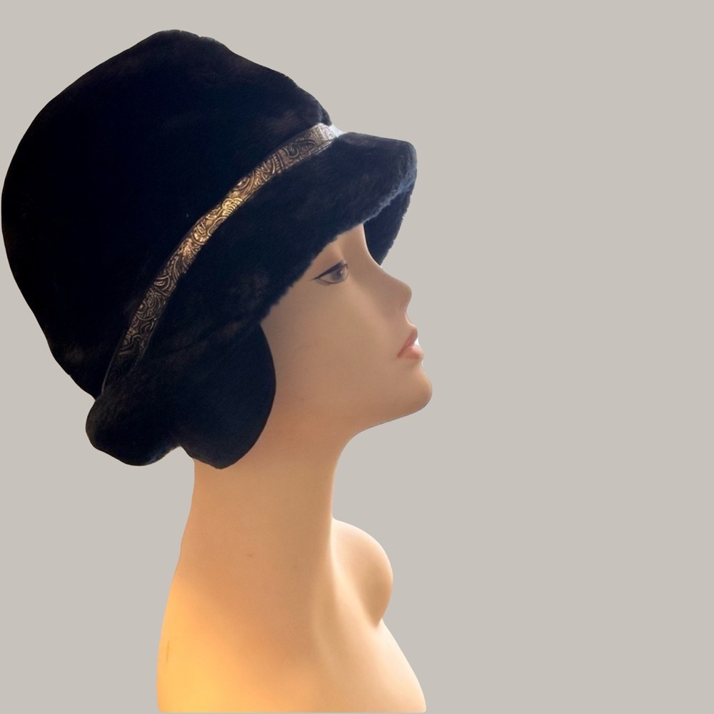 Vintage Tyrolean faux fur hat black size L Cabincore‎